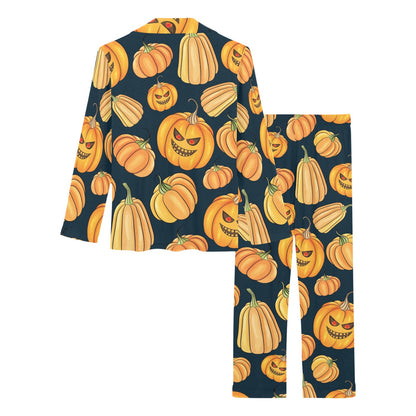 Pumpkin Halloween Pattern Print Design A04 Women's Long Pajama Set