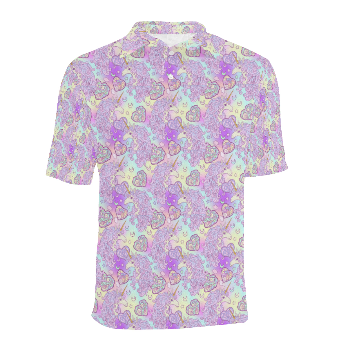 Unicorn Rainbow Star Heart Print Men Polo Shirt