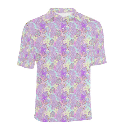 Unicorn Rainbow Star Heart Print Men Polo Shirt