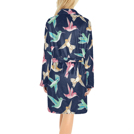 Hummingbird Cute Pattern Print Design 01 Women's Fleece Robe