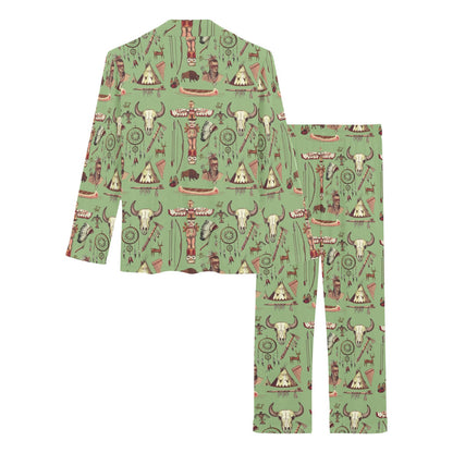 Native Indian Themed Design Print Women's Long Pajama Set