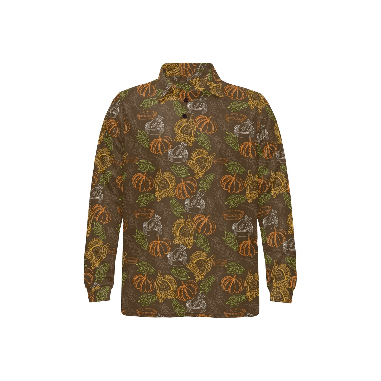 Thanksgiving Print Design LKS301 Long Sleeve Polo Shirt For Men's