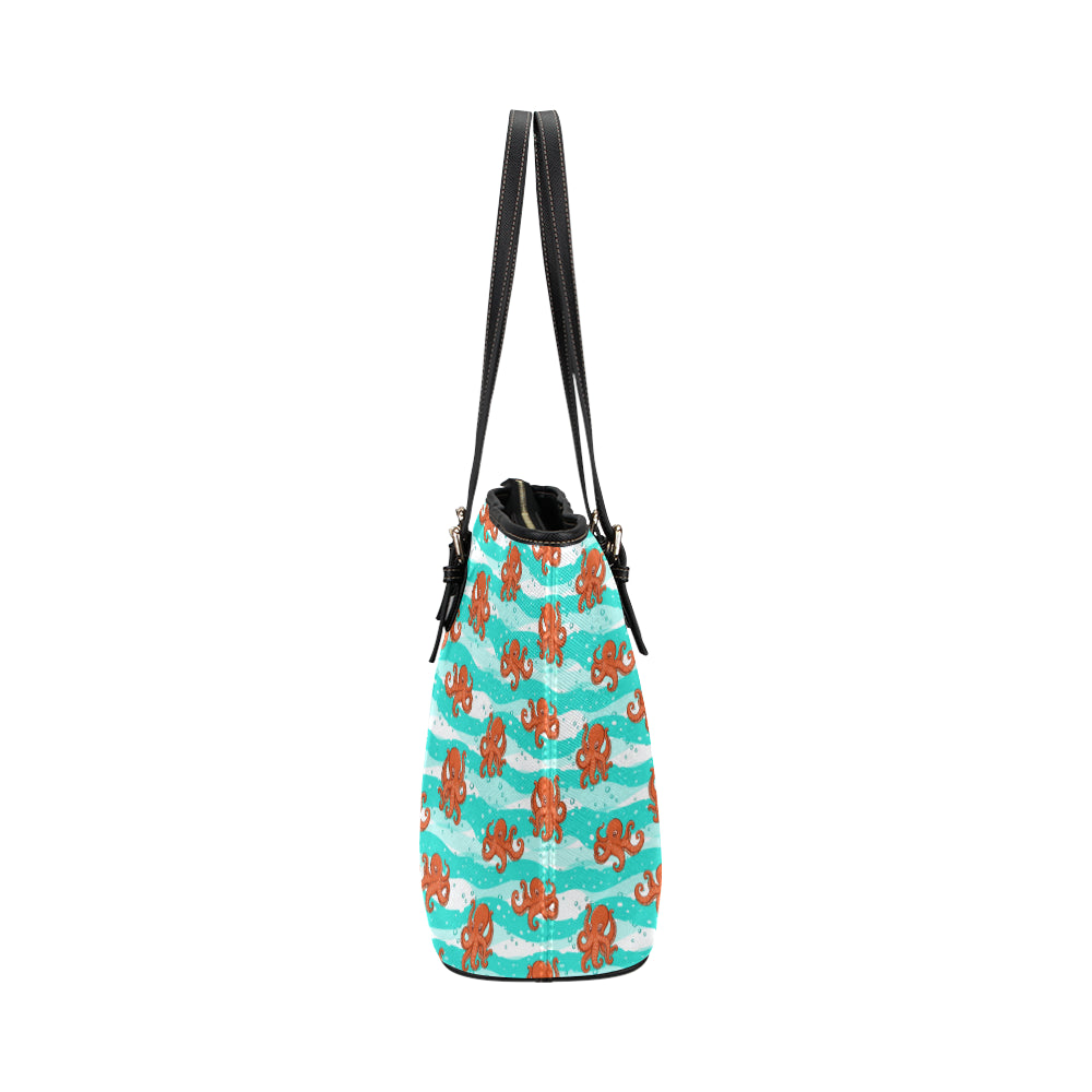 Octopus Cute Design Print Themed Leather Tote Bag