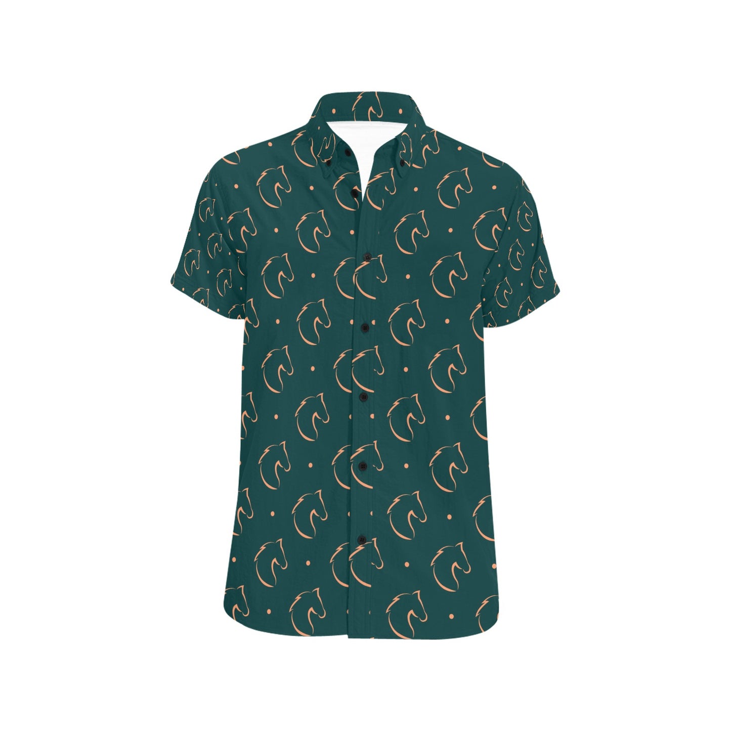 Horse Head Print Design LKS302 Men Short Sleeve Button Up Shirt