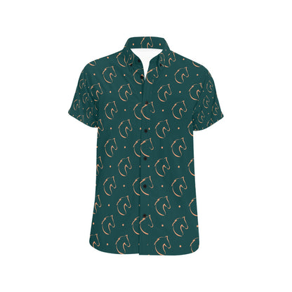 Horse Head Print Design LKS302 Men Short Sleeve Button Up Shirt