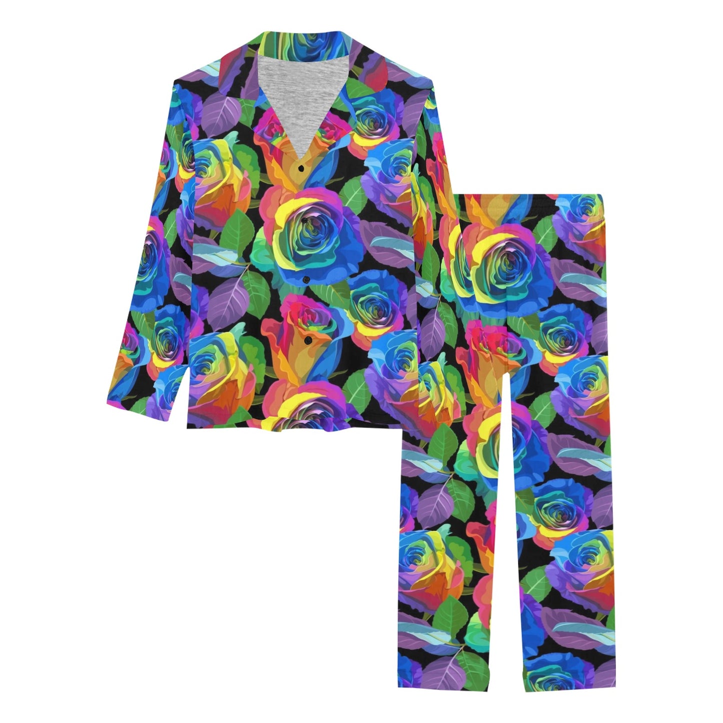 Rose Pattern Print Design RO02 Women's Long Pajama Set