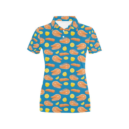 Salmon Steak With Lemon Print Design LKS308 Women's Polo Shirt