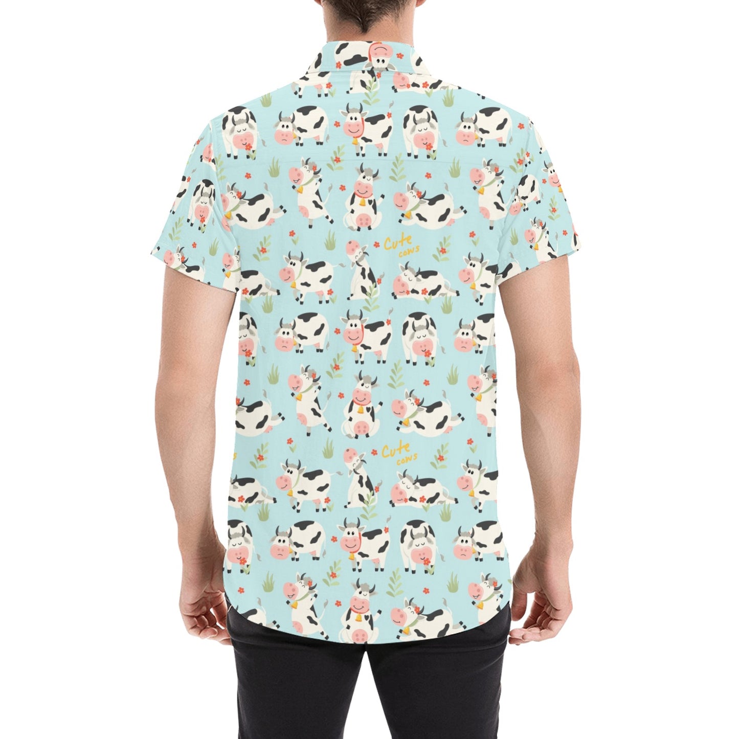 Cattle Print Design LKS403 Men Short Sleeve Button Up Shirt