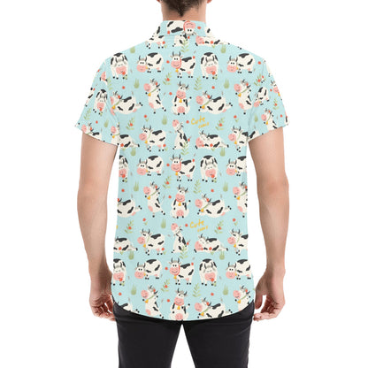 Cattle Print Design LKS403 Men Short Sleeve Button Up Shirt