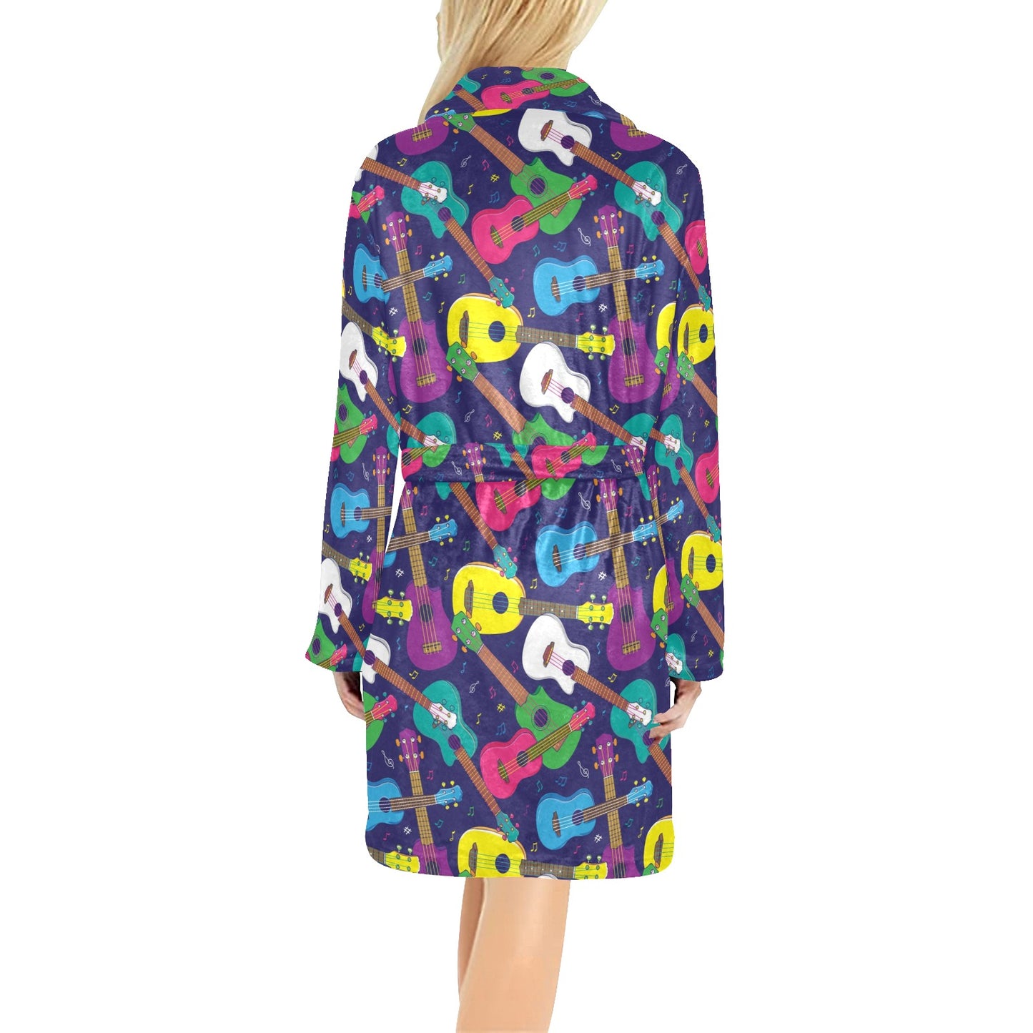 Ukulele Pattern Print Design 02 Women's Fleece Robe