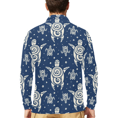 Sea Turtle Tribal Long Sleeve Polo Shirt For Men's