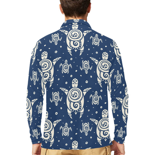 Sea Turtle Tribal Long Sleeve Polo Shirt For Men's