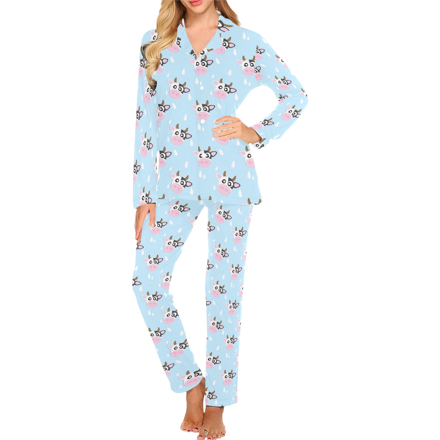 Cow Pattern Print Design 07 Women's Long Pajama Set