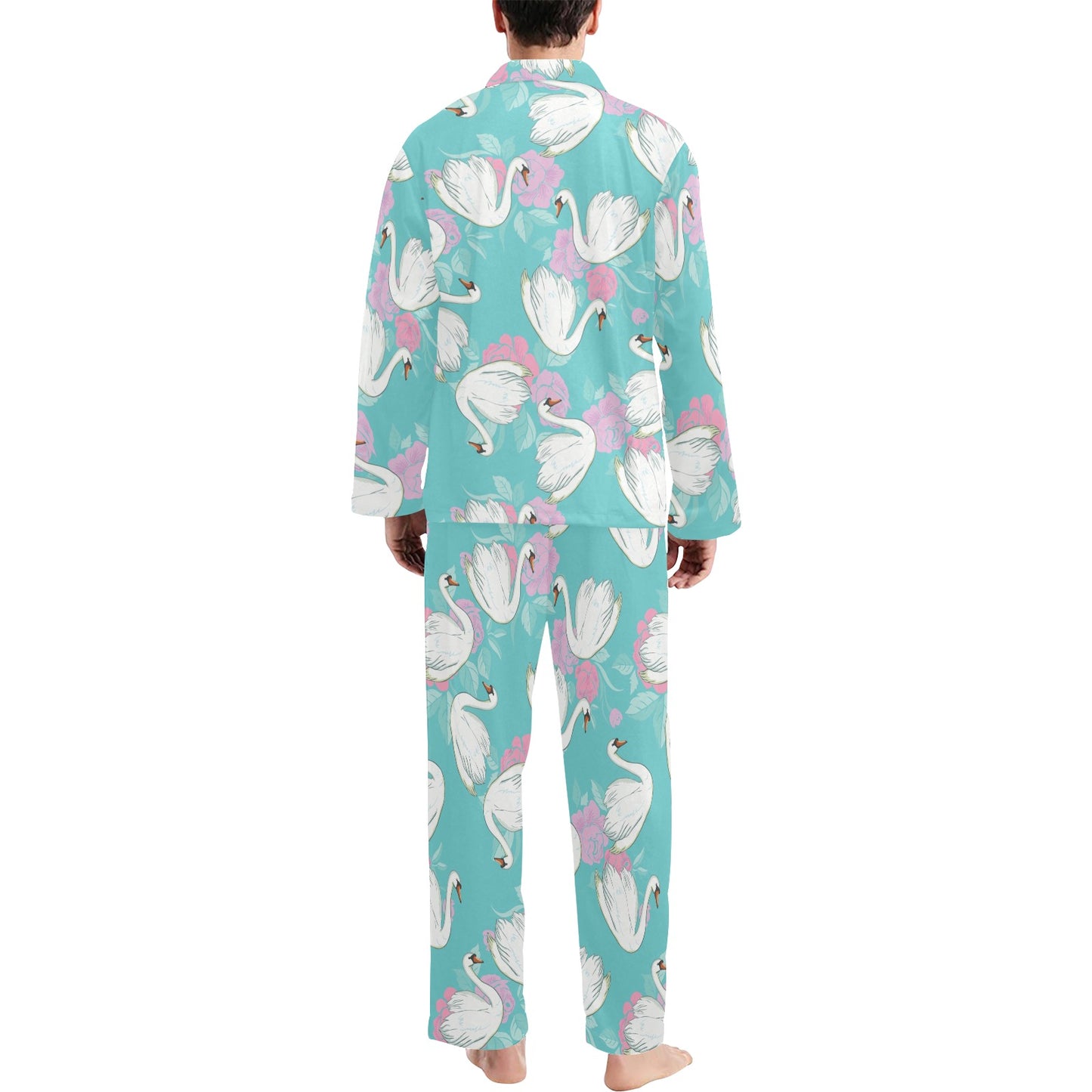 Swan Pattern Print Design 03 Men's Long Pajama Set