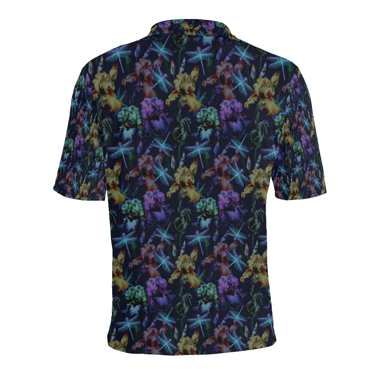 Dragonfly With Floral Print Pattern Men Polo Shirt