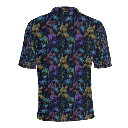 Dragonfly With Floral Print Pattern Men Polo Shirt