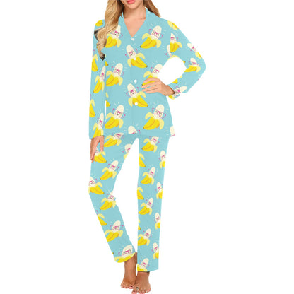 Banana Pattern Print Design BA07 Women's Long Pajama Set