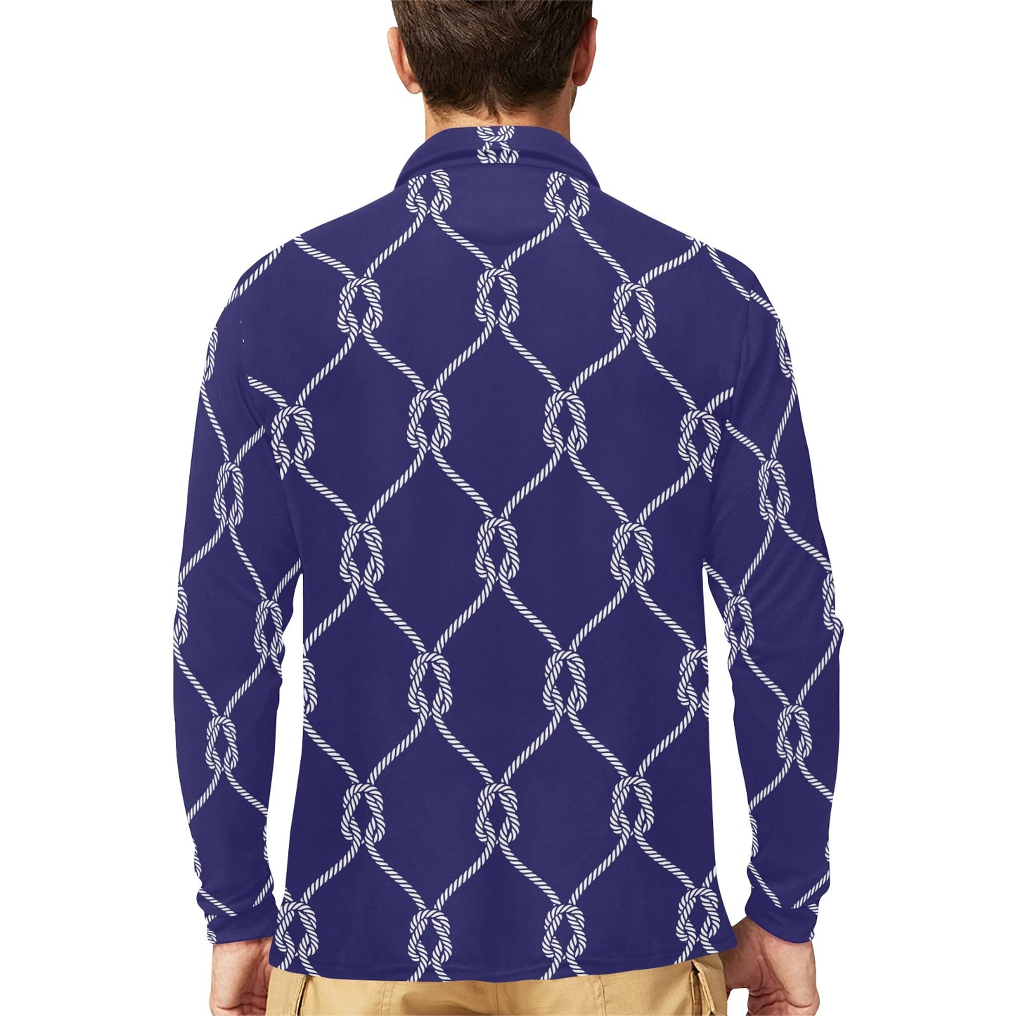Rope Pattern Print Design A03 Long Sleeve Polo Shirt For Men's