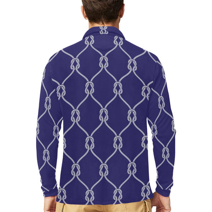 Rope Pattern Print Design A03 Long Sleeve Polo Shirt For Men's