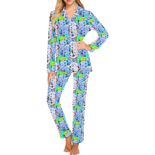 Elephant Art color Print Pattern Women's Long Pajama Set