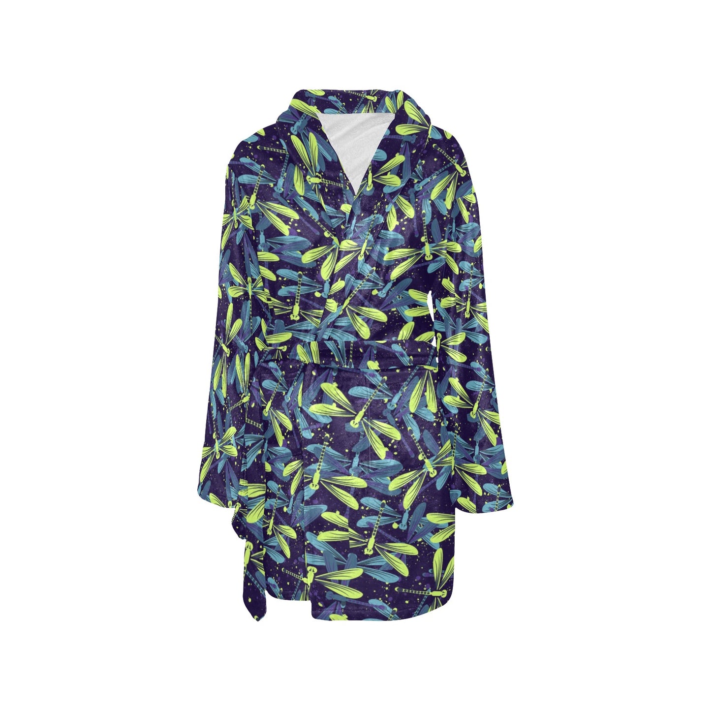 Dragonfly Lime Blue Print Pattern Women's Fleece Robe