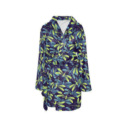 Dragonfly Lime Blue Print Pattern Women's Fleece Robe