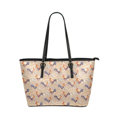 Chicken Boho Style Pattern Leather Tote Bag