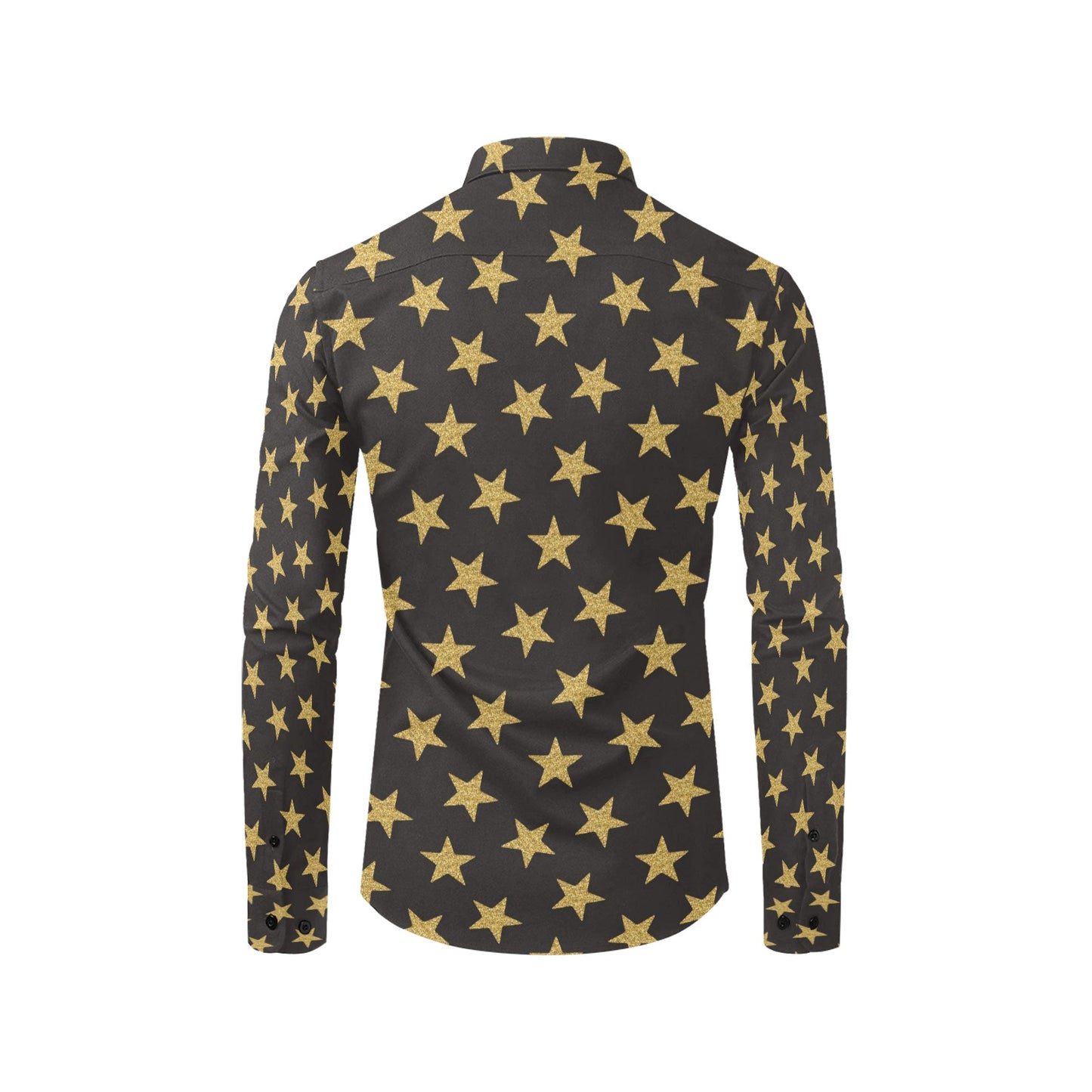 Star Gold Print Design LKS302 Men's Long Sleeve Dress Shirt