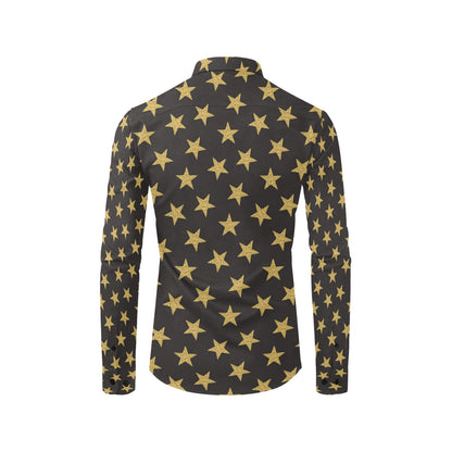 Star Gold Print Design LKS302 Men's Long Sleeve Dress Shirt