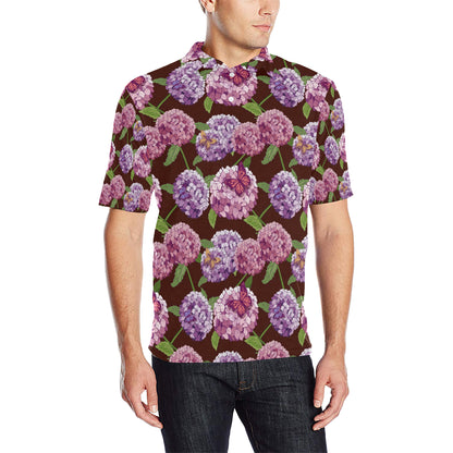 Hydrangea Pattern Print Design HD08 Men Polo Shirt