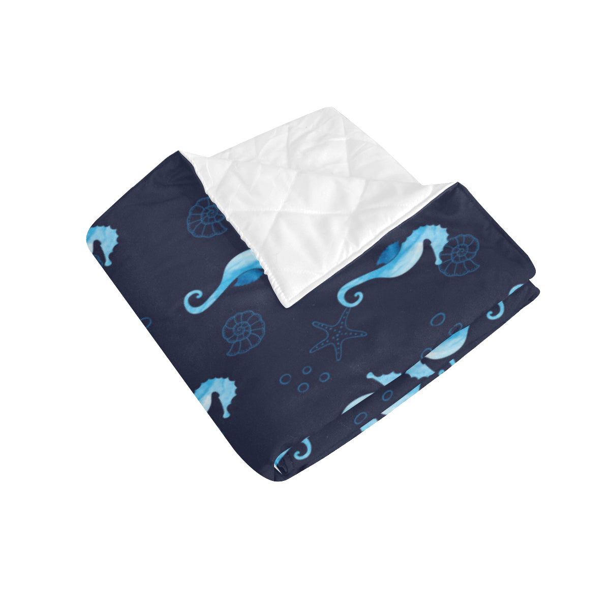 SeaHorse Blue neon Pattern Print Design 03 Premium Quilt