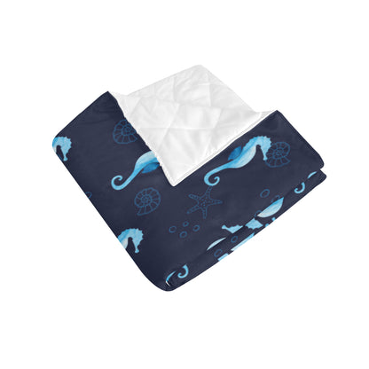 SeaHorse Blue neon Pattern Print Design 03 Premium Quilt