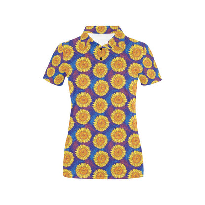Sunflower Hand Drawn Style Print Women's Polo Shirt
