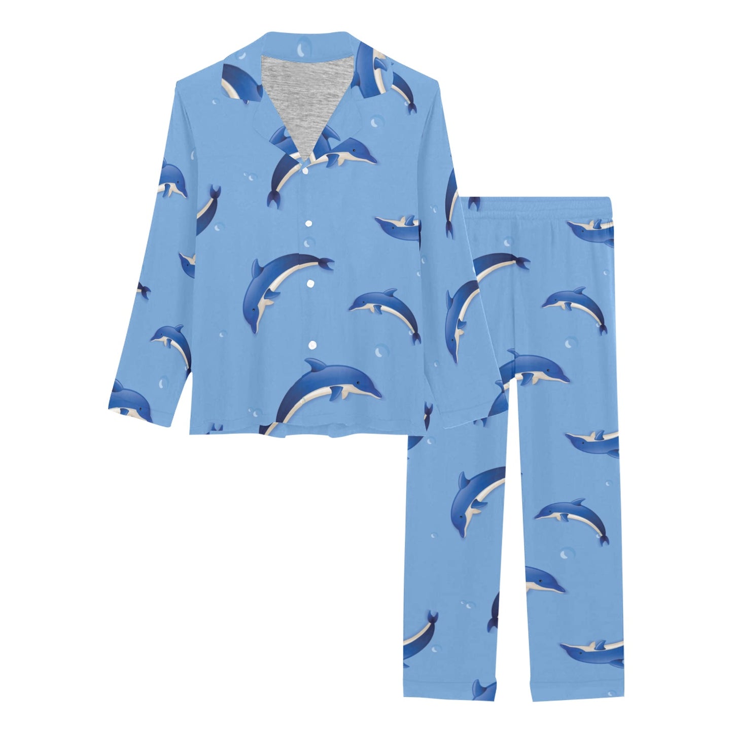 Dolphin Blue Print Women's Long Pajama Set