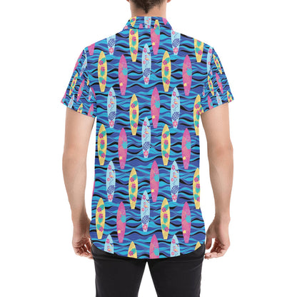 Surfboard Print Design LKS304 Men Short Sleeve Button Up Shirt