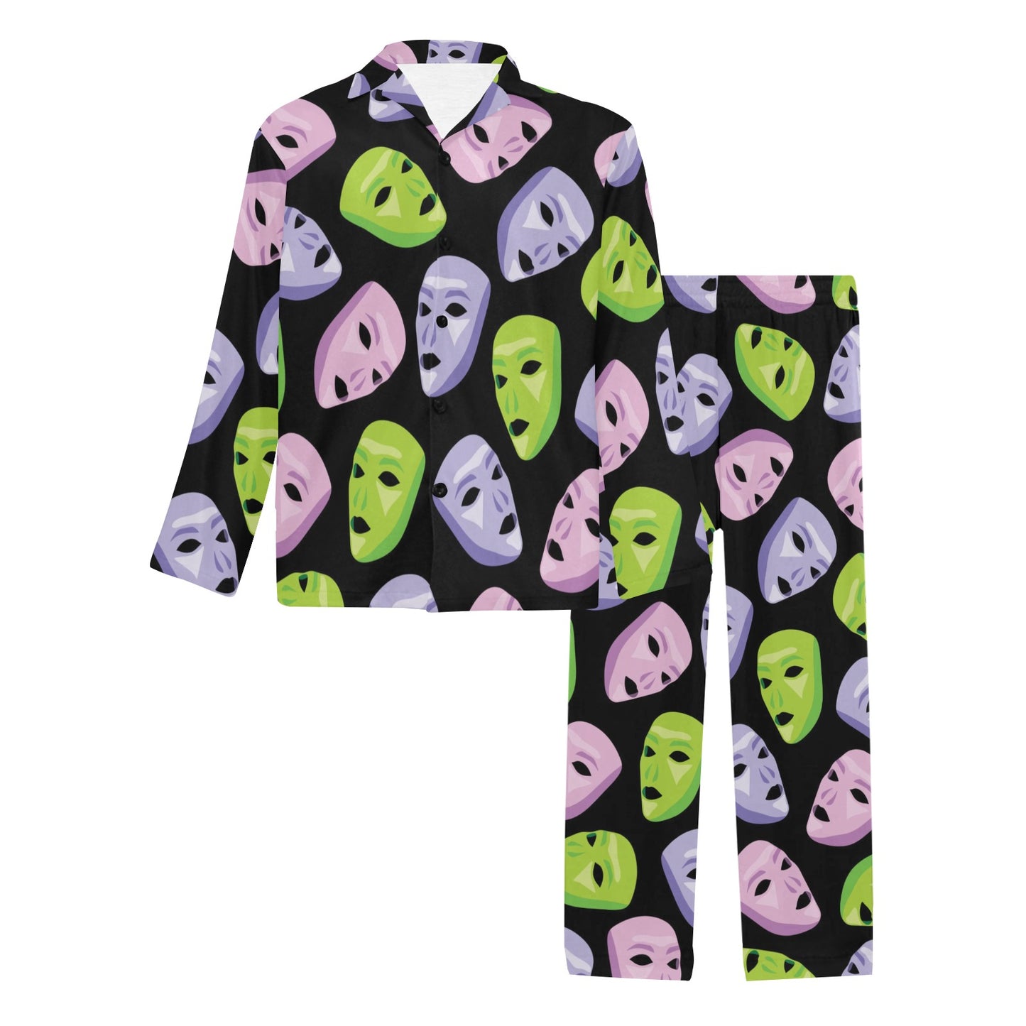 Acting Mask Pattern Print Design 04 Men's Long Pajama Set