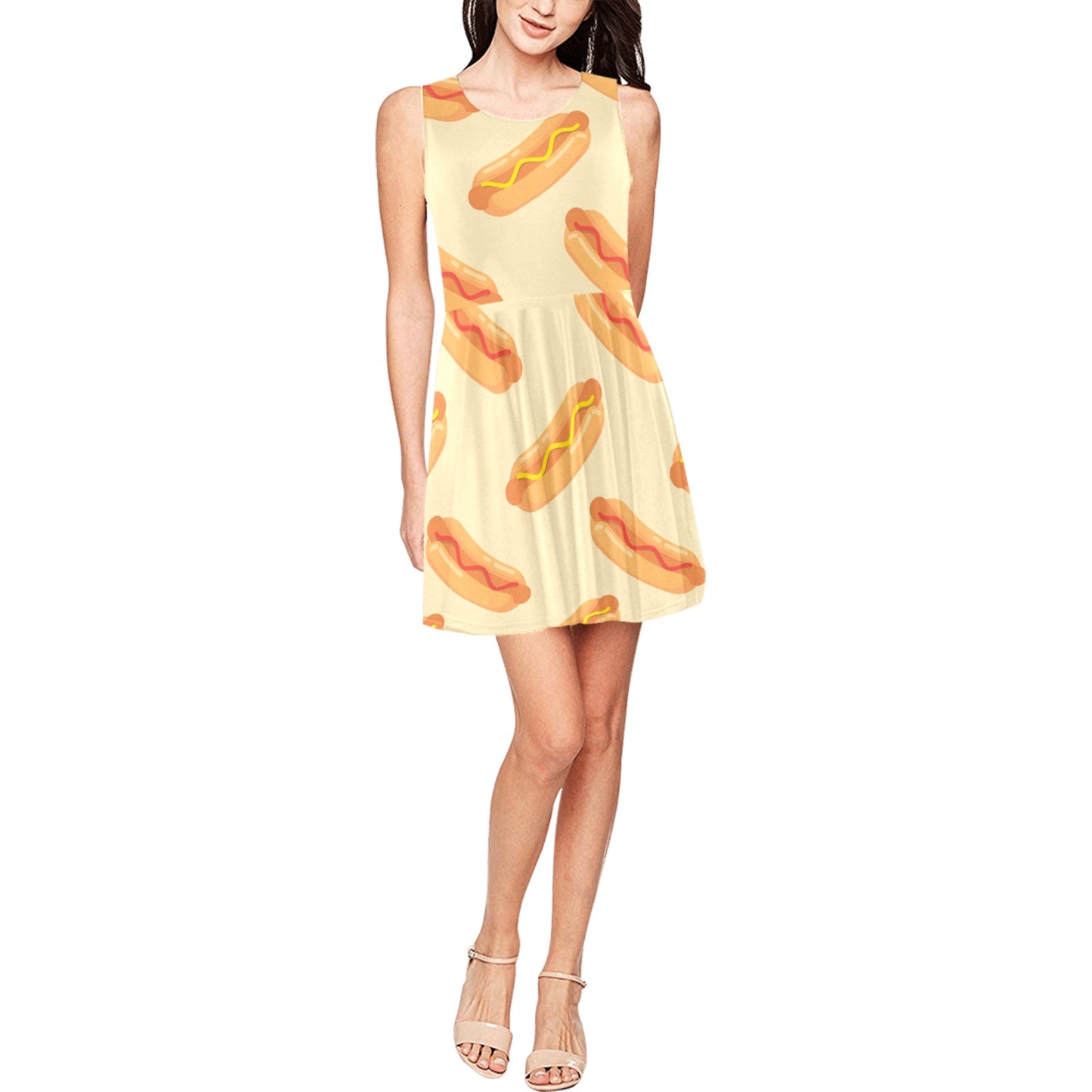 Hot Dog Pattern Print Design 05 Sleeveless Dress