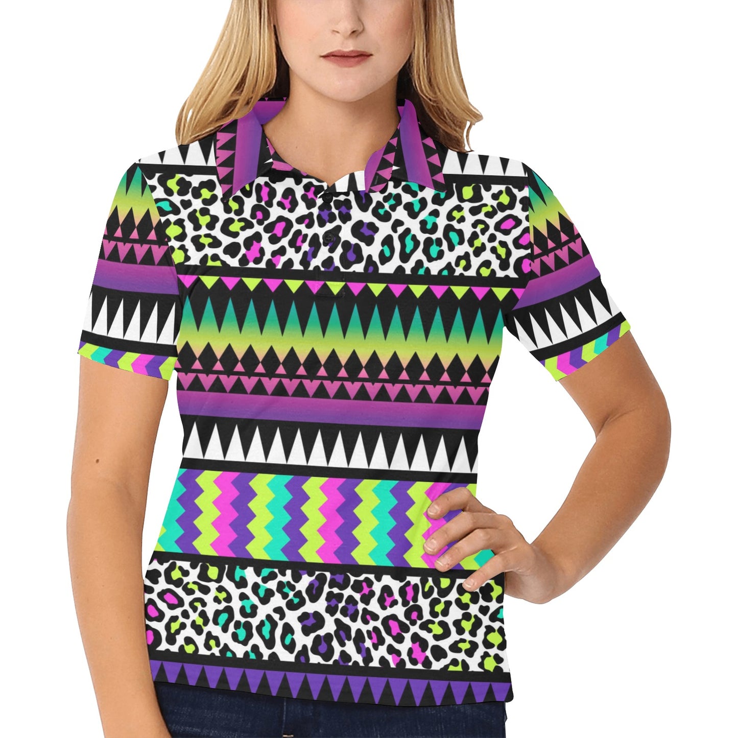Animal Skin Aztec Rainbow Women's Polo Shirt