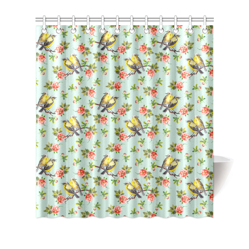 Bird with Red Flower Print Pattern Shower Curtain