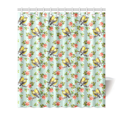 Bird with Red Flower Print Pattern Shower Curtain