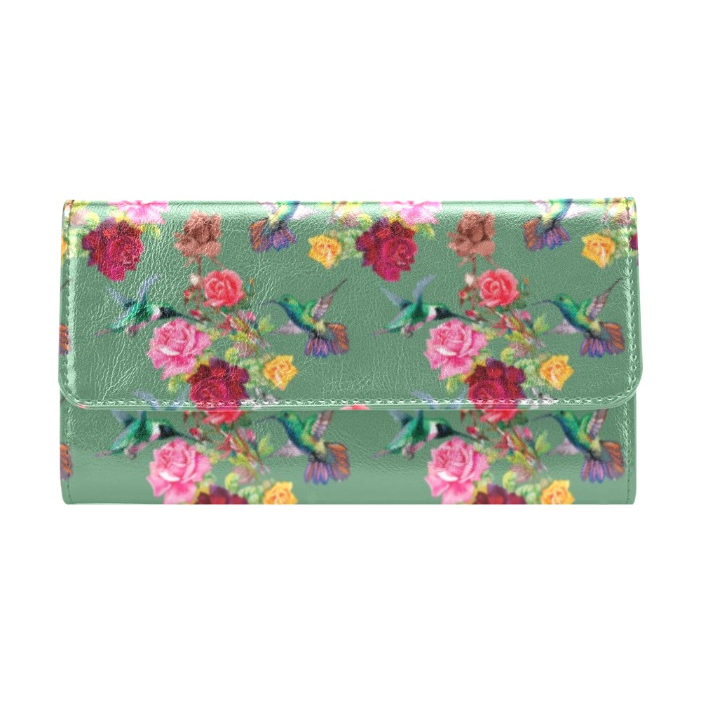 Hummingbird with Rose Themed Print Women's Trifold Wallet
