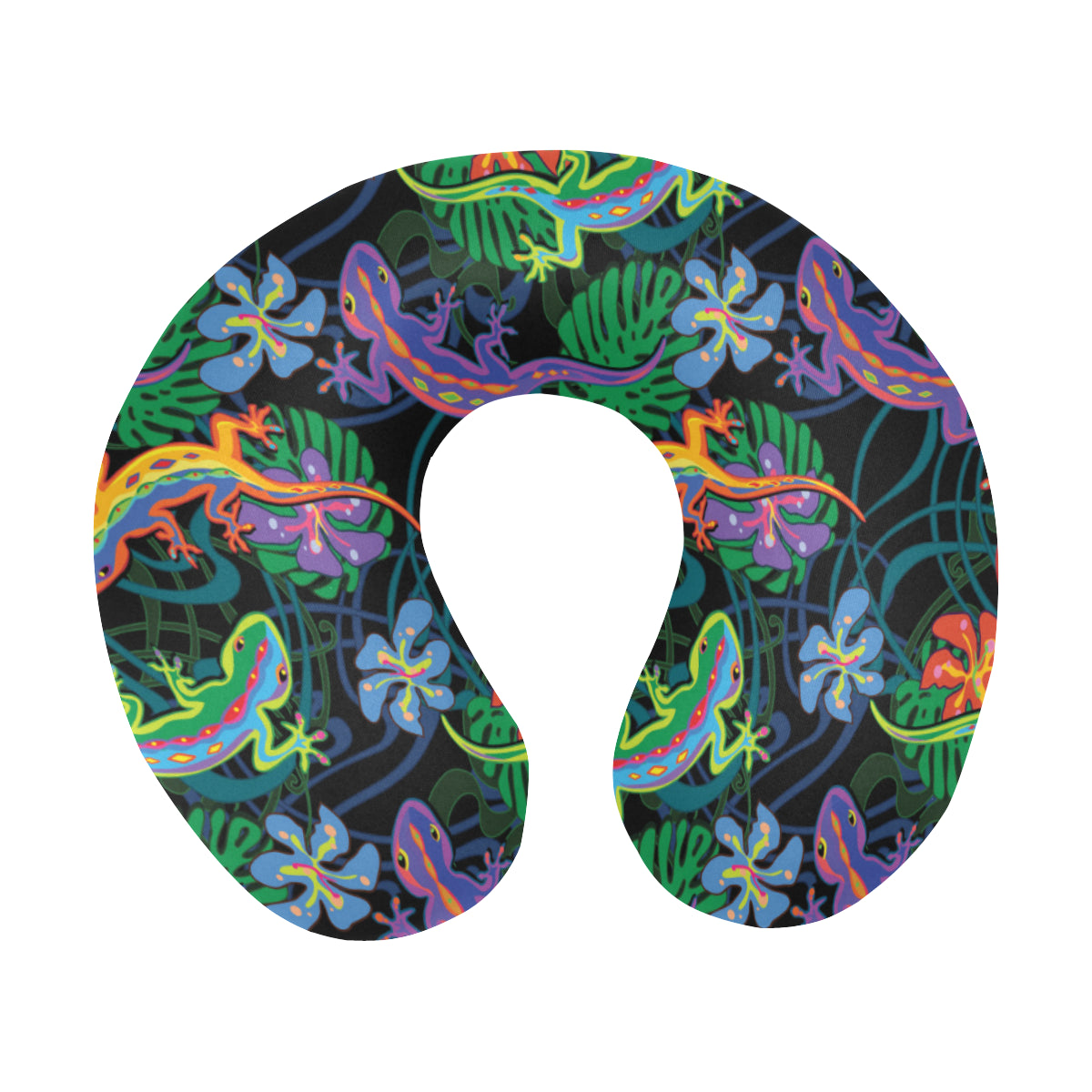 Gecko Colorful Pattern Print Design 01 U-Shaped Travel Neck Pillow