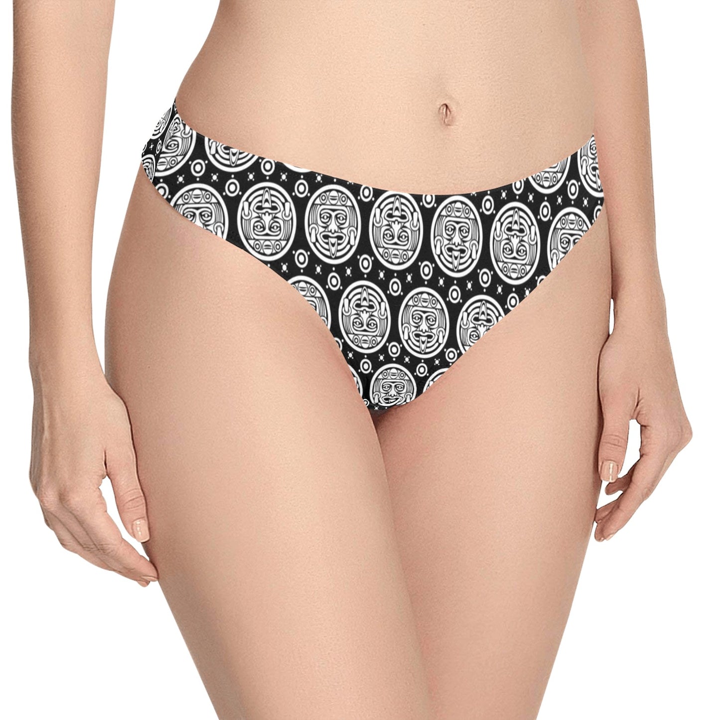 Calendar Aztec White Black Print Pattern Women's Thongs