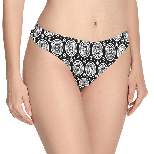 Calendar Aztec White Black Print Pattern Women's Thongs