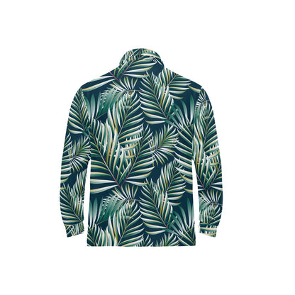 Sun Spot Tropical Palm Leaves hower Curtain Long Sleeve Polo Shirt For Men's