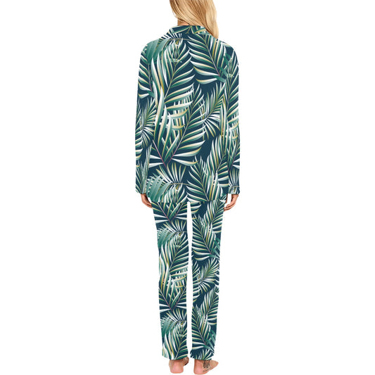 Sun Spot Tropical Palm Leaves hower Curtain Women's Long Pajama Set