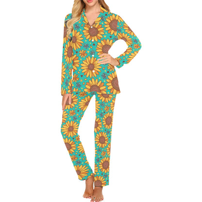 Sunflower Pattern Print Design SF013 Women's Long Pajama Set