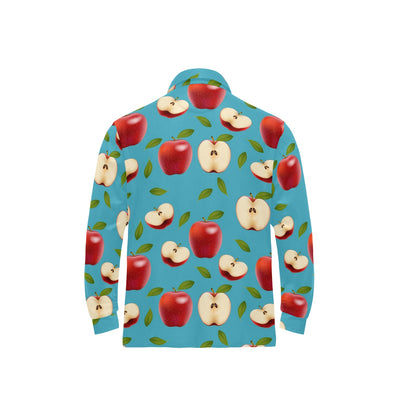 Apple Pattern Print Design AP012 Long Sleeve Polo Shirt For Men's