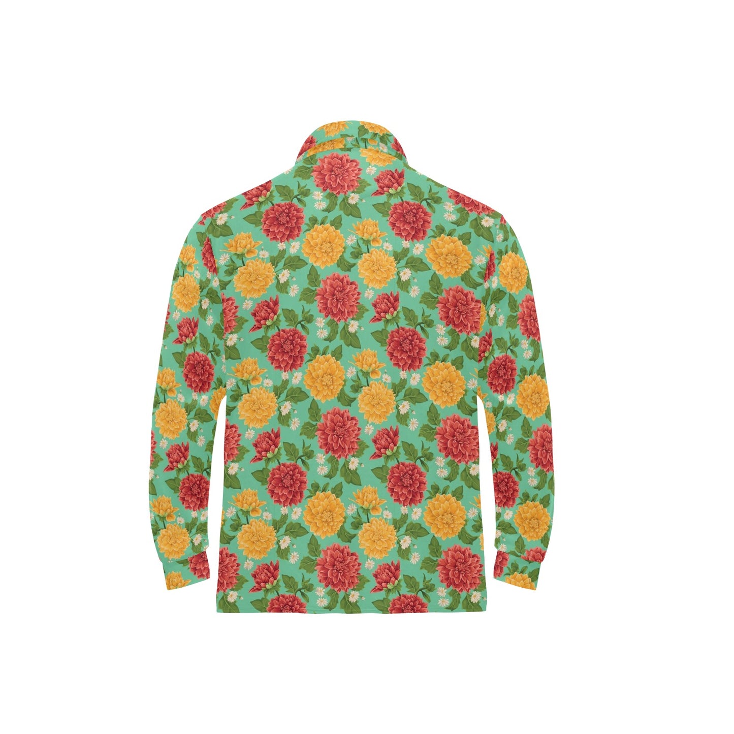 Dahlia Pattern Print Design DH011 Long Sleeve Polo Shirt For Men's