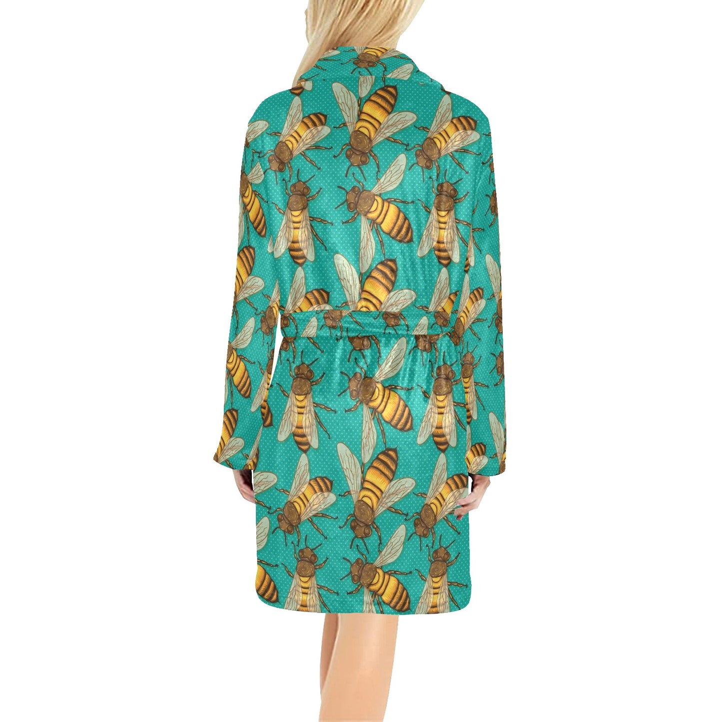 Bee Pattern Print Design BEE04 Women's Fleece Robe